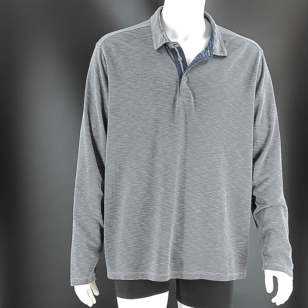 Tommy Bahama Mens XXL Gray Tencel Modal Blend Long Sleeve Polo Shirt